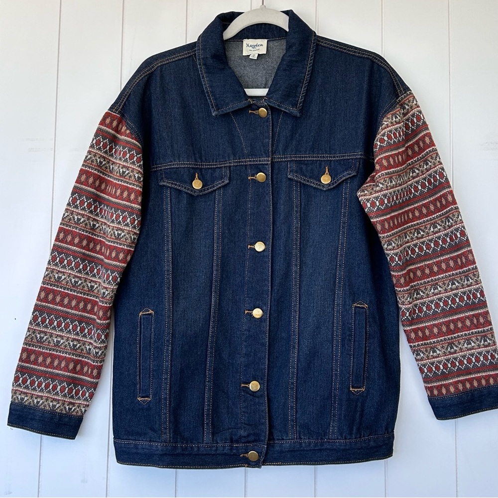 Hayden Los Angeles‎ Women’s Oversized Jean Jacket Woven Sleeves Size Small